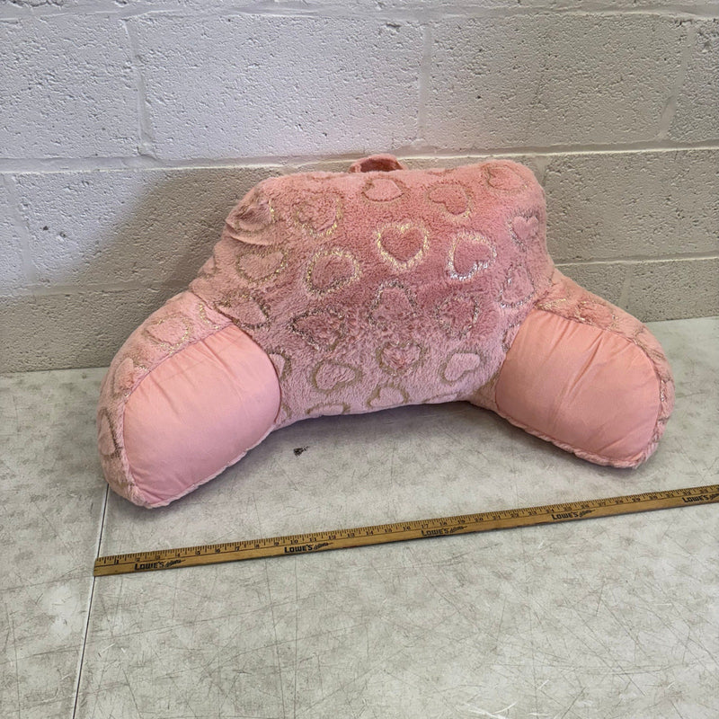 UGG Plush Backrest Pillow, 32"W x 16"H Reading Pillow Soft - Pink w Heart Design
