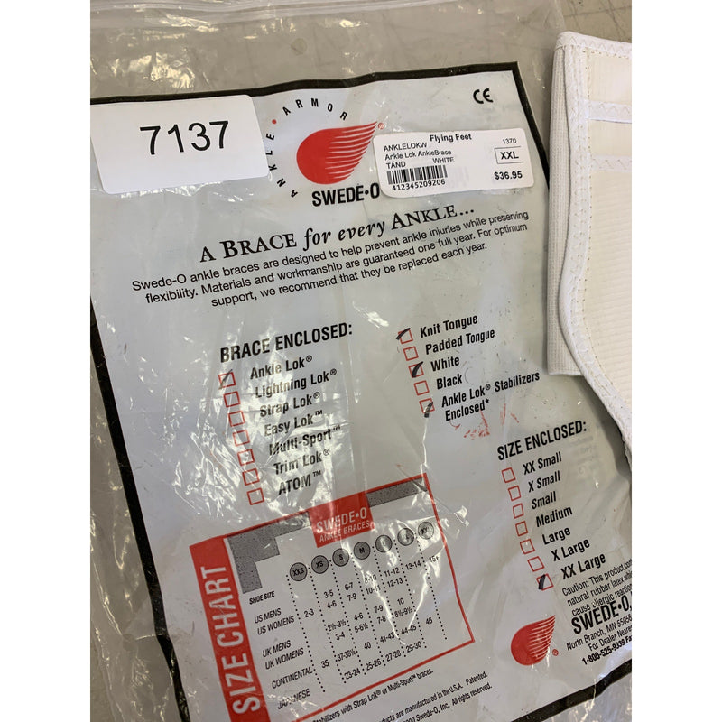 Swede-O Ankle Lok Support with Knit Tongue, XX Large Ankle Brace White Sprain