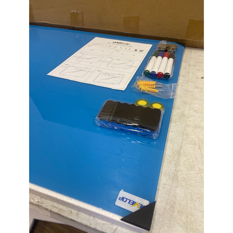 DEVELOP Magnetic Glass Whiteboard, Dry Erase Baard 36" x 24" Blue Frosted, w Markers