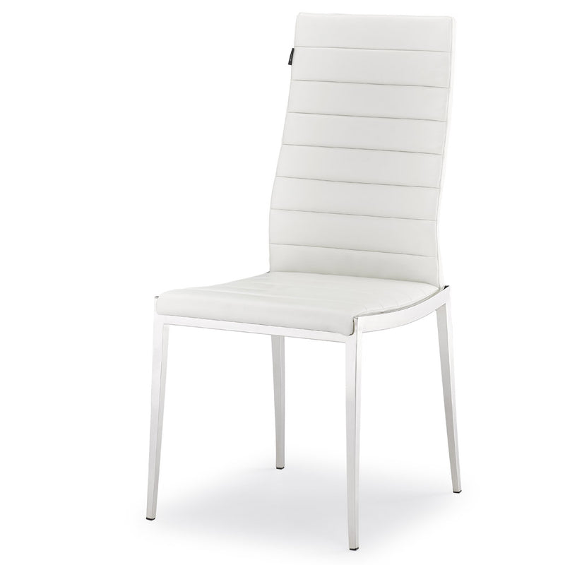 Juego de 4 sillas de comedor Tryton de cuero blanco y patas de acero inoxidable (faltan herrajes).