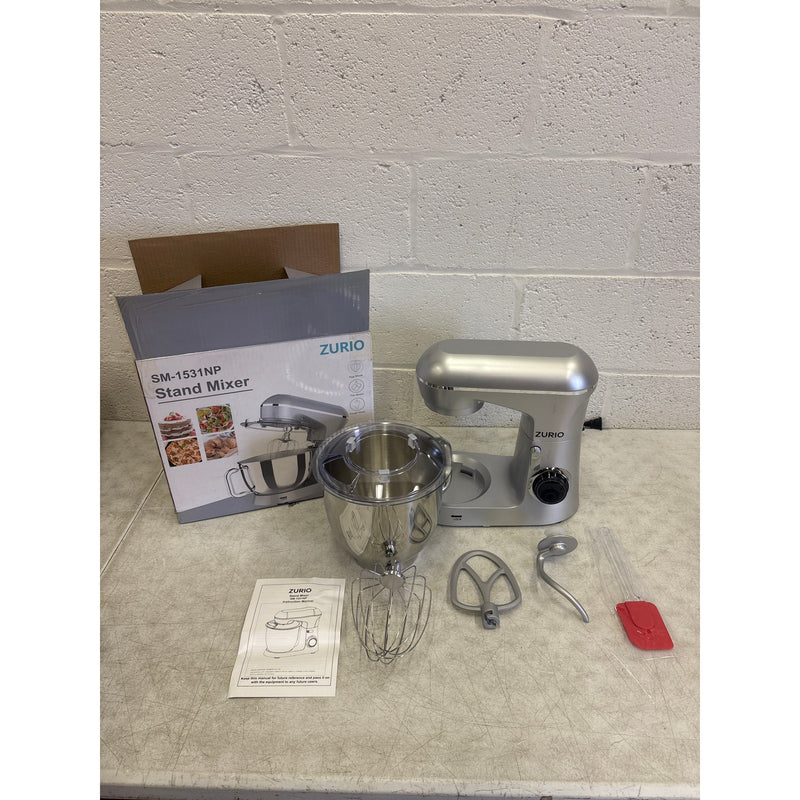 Zurio Stand Mixer with Egg Whisk, Flat Beater & Dough Hook - SM-1531NP, Silver