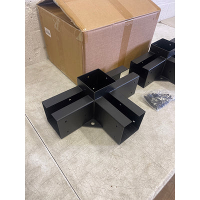 SET-of-2 4"x4" Post Base Steel 4 Way Large Right Angle Corner Base Bracket Post