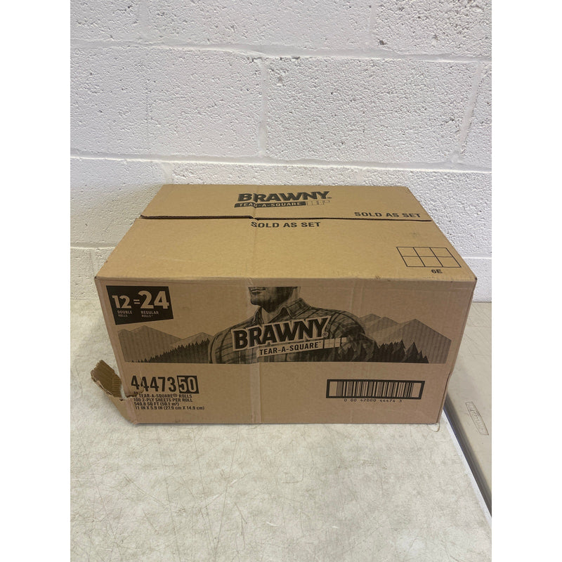 Brawny Tear-A-Square Paper Towels, 12 Double Rolls=24 Regular Rolls, 100 Sheets
