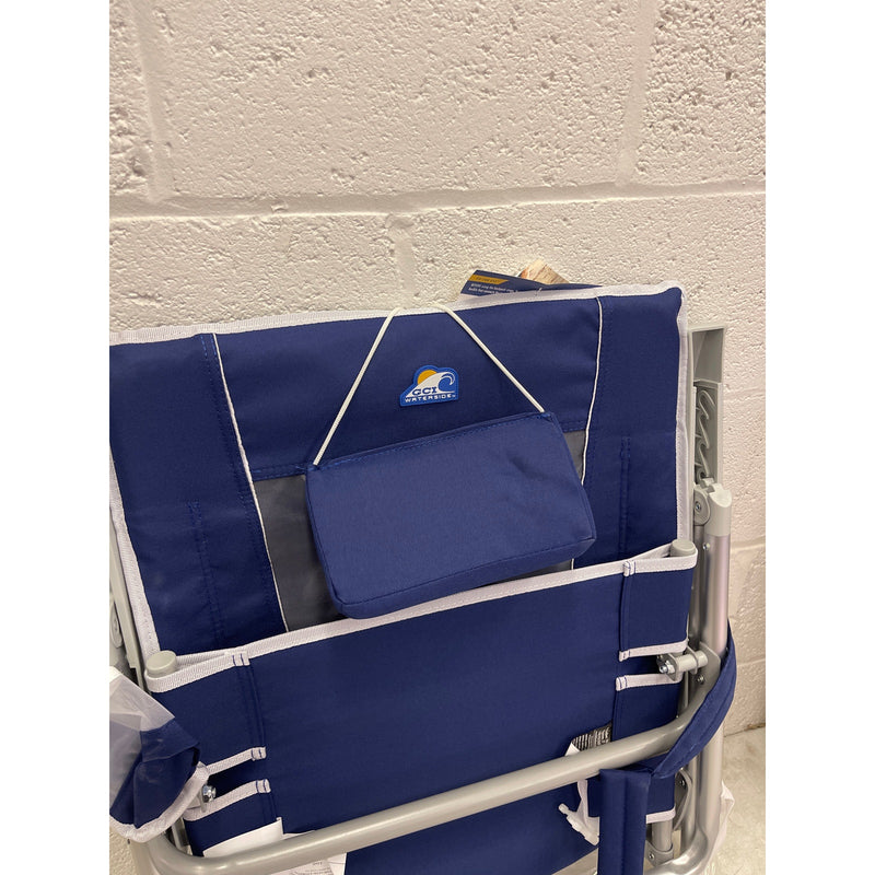 GCI Waterside Backpack Beach Chair, Foldable with Armrest - Nautical Blue