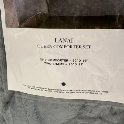 UGG Lanai Queen Comforter Set w 2 Shams, Faux Fur Soft Bedding - Chambray