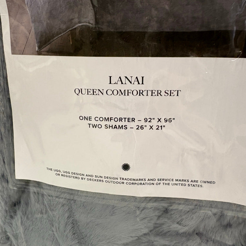 UGG Lanai Queen Comforter Set w 2 Shams, Faux Fur Soft Bedding - Chambray