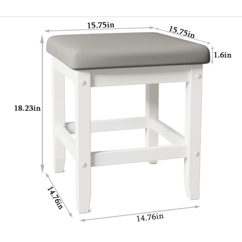 Vanity Stool, Desk Stool with Cushion Seat, Piano Bench, Square 18” Vanity Seat