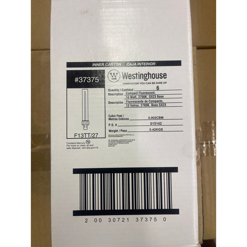 6 PACK Westinghouse Lighting Corp 37375 13-watt Replacement Bulb, Fluorescent