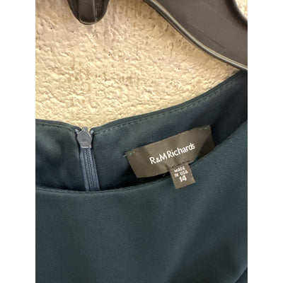 R&M Richards Knee Length Rhinestone Cocktail Dress w Bottom Ruffle Green Sz 14