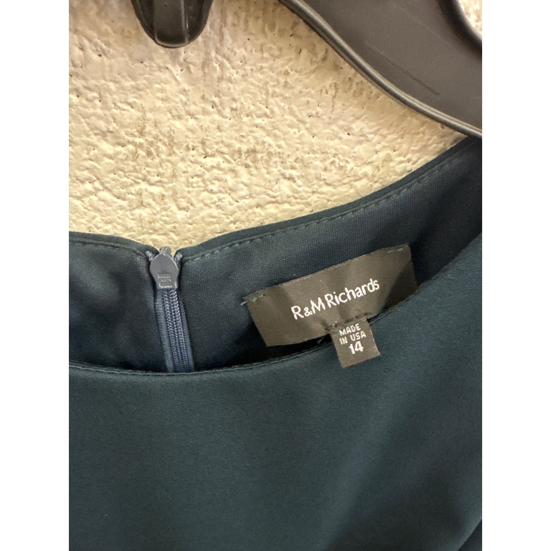 R&M Richards Knee Length Rhinestone Cocktail Dress w Bottom Ruffle Green Sz 14