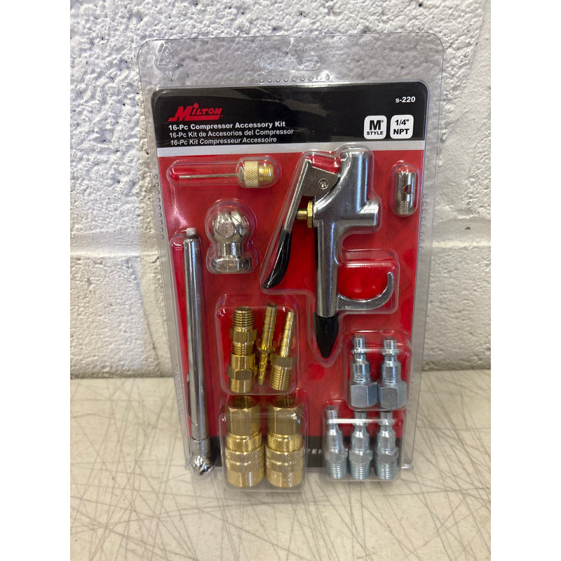 Milton Industries M Style 1/4" NPT Compressor Starter Kit - 16 Piece, Air Tools