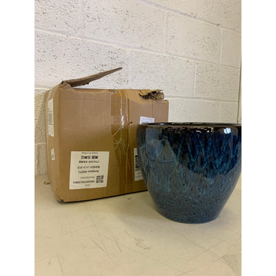10" x 10" x 8.6" Ceramic Planter Pot Round Plant Pot for Indoor Plants Shiny Blue