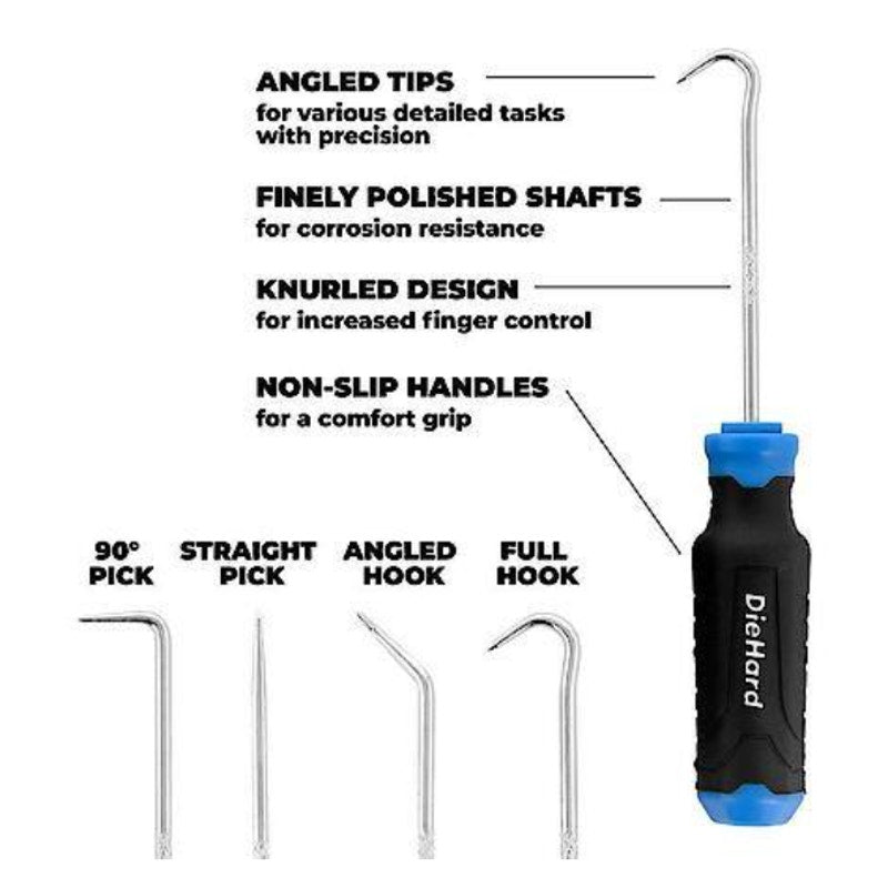 DieHard Hook & Pick Set 4 Piece Straight, Angled, 90 Degree & Full Hook DHP55325
