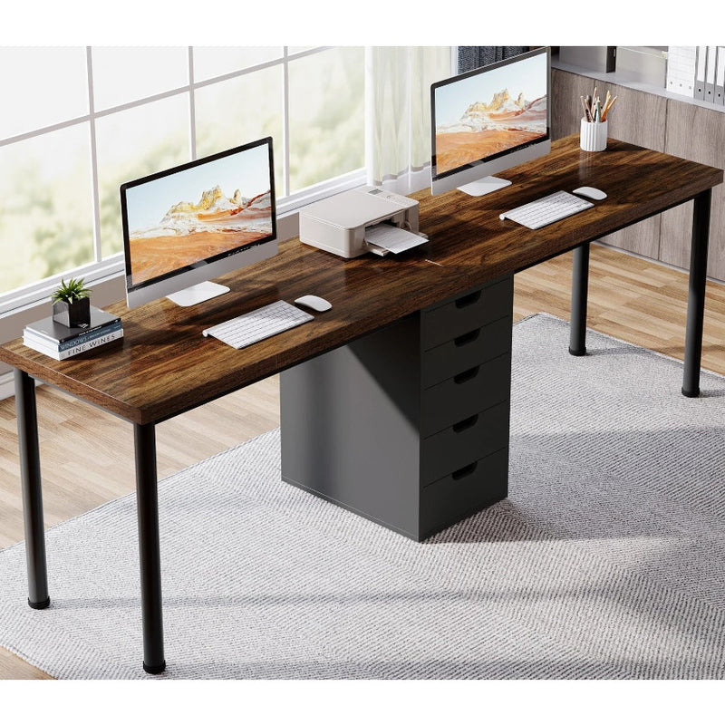 Tribesigns 78.7" Two Person Computer Desk w 5 Drawers, Brown & Black, READ