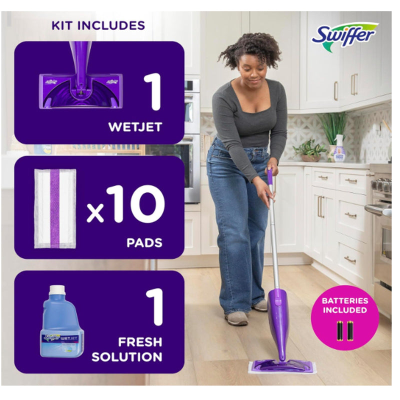 Swiffer WetJet Hardwood & Floor Spray Mop Cleaner Starter Kit Power Mop, 10 Pads