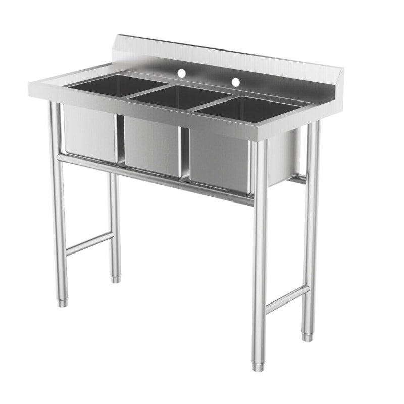 ROVSUN 3-Compartment Commercial Sink, Stainless Steel Utility Tub Sink with Legs