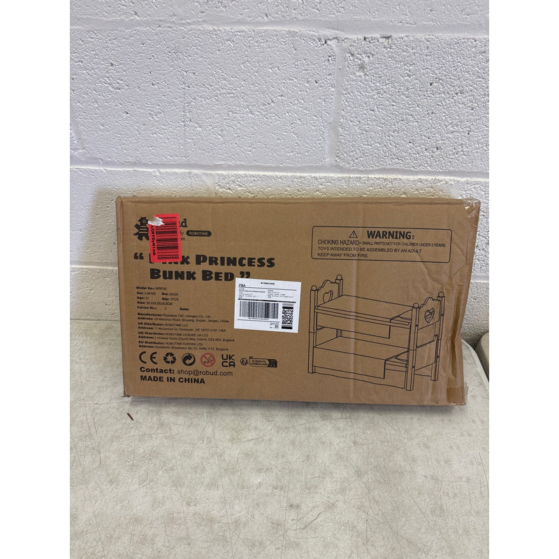 ROBUD Pink Princess Bunk Bed, Doll Bed Set w Curtain, 22.2"x18.7"x12.2" - WRP35