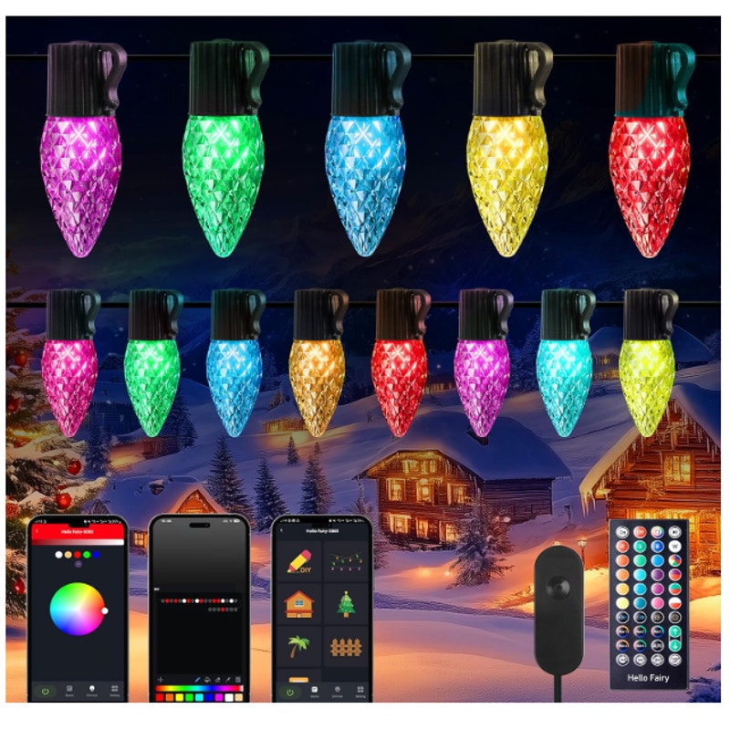 Brightown 66Ft C9 LED Christmas Lights Outdoor, 100LED RGB Christmas Tree Lights