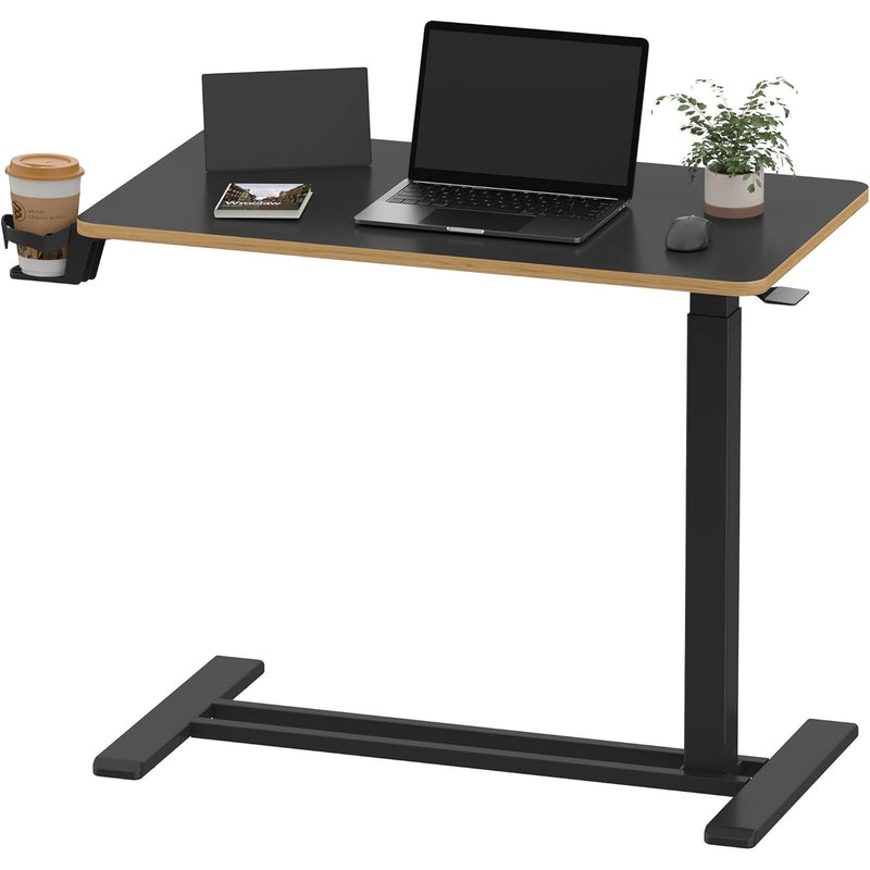 SANODESK Adjustable Overbed Bedside Table with Casters Black 31.5" W x 17.7" D