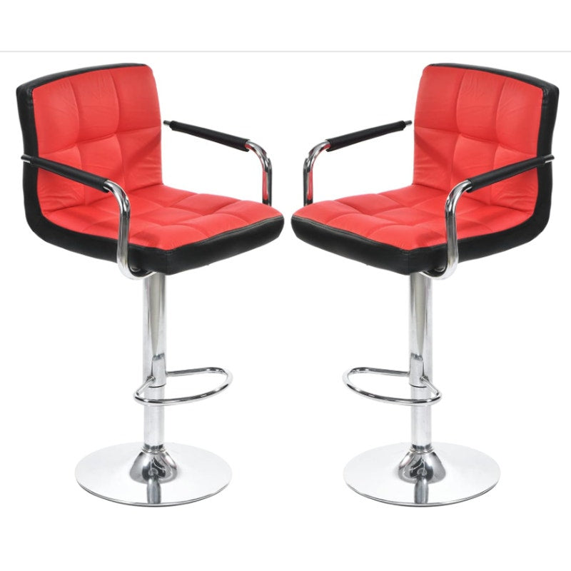 Jinsi Nan Set-of-2 Bar Chairs Bar Stools w Back/Arms Footrest Adjustable Height