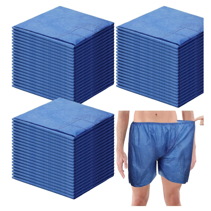 100 Pcs Disposable Unisex Blue Spray Tan Shorts Elastic Waistband 1 Sz fits Most