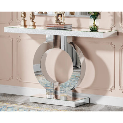 Tribesigns 43" Mirrored Console Table Modern Silver Sofa Table w O-Shaped Base