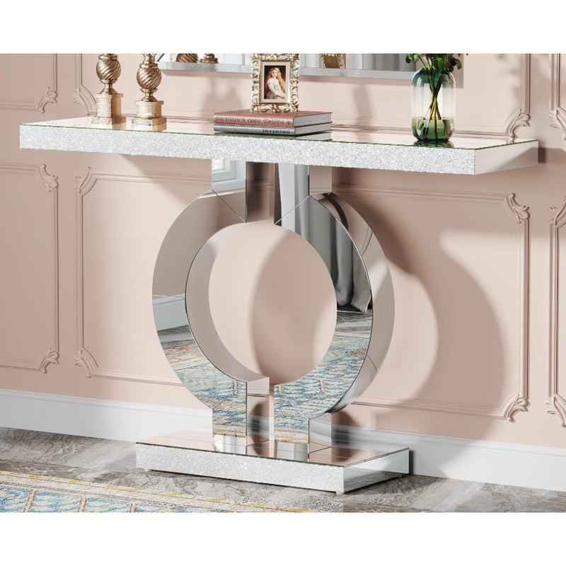 Tribesigns 43" Mirrored Console Table Modern Silver Sofa Table w O-Shaped Base