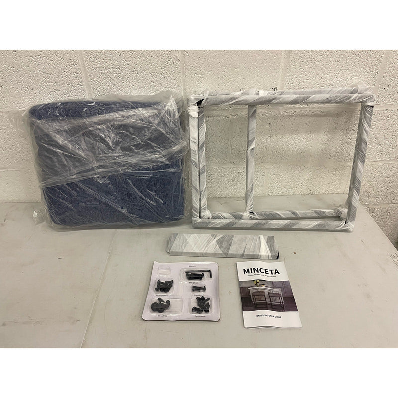 1-Pc MINCETA Bar Stool Modern Upholstered Metal Counter Height Stool w Footrest