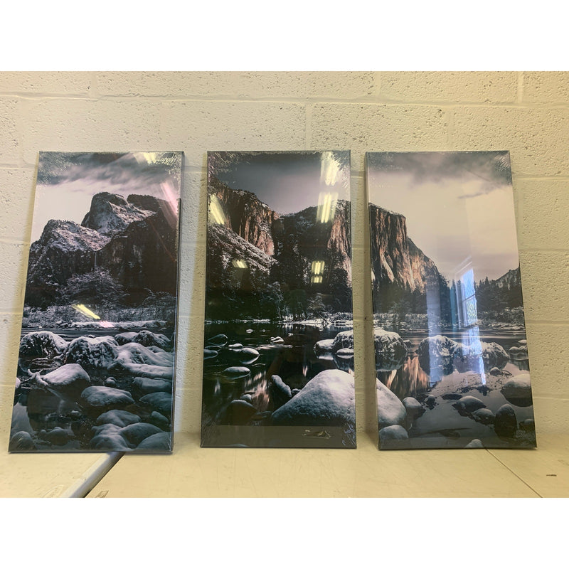 KLVOS 3 Pieces Black White Wall Art Painting Yosemite National Park 32"H x 48"W