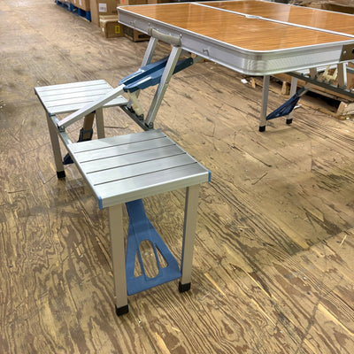 Portable Folding Picnic Table With 4-Person Chair Seats Wood Aluminum Alloy