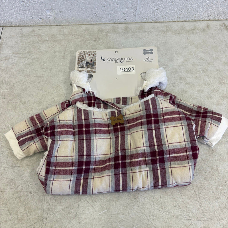 Koolaburra UGG Pet Alfie Soft Dog Pajama w Hood 20-21"Collar Red Plaid X-Large