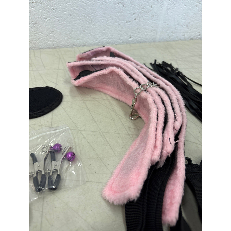 Bondage Kit Adult Handcuffs Ball Gag Nipple Clamps Blindfold Vibrator Plug Whip