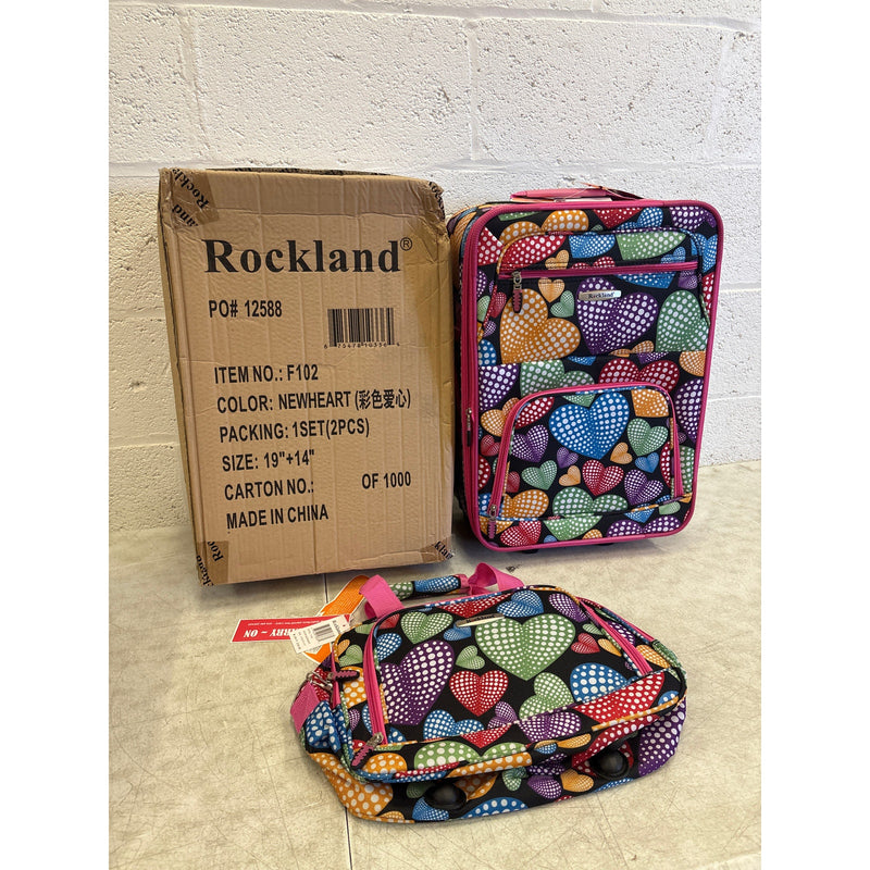Rockland Rio 2pc Softside Carry On Luggage Set, Multicolor Heart Design - F102