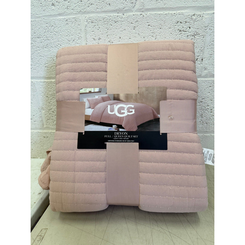 UGG Devon 3pc Quilt Set 1 Quilt & 2 Shams, Full/Queen, Cozy Reversible Pink READ