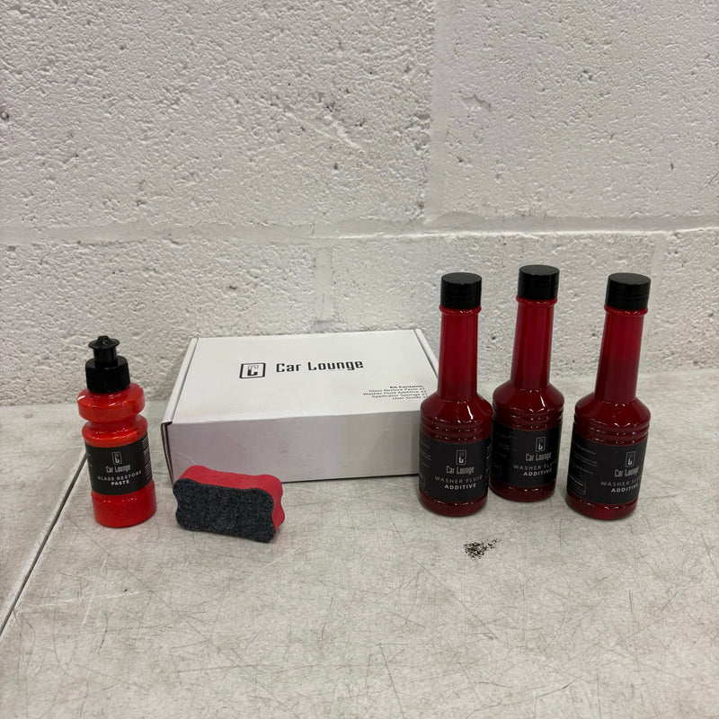 Car Glass Cleaning Kit, 3-Washer Fluid Additive, 1-Glass Restore Paste, 1-Sponge