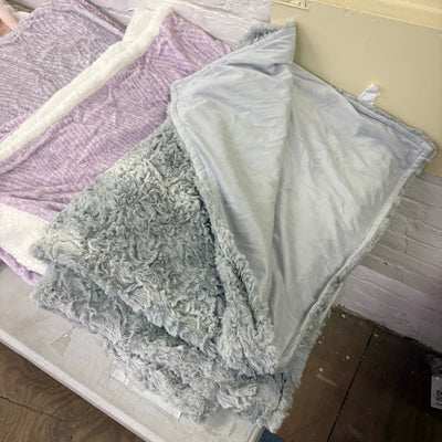 LOT-of-5 Throw Blankets, Plush,  Striped, Reversible Throws, Pink, Purple, Green