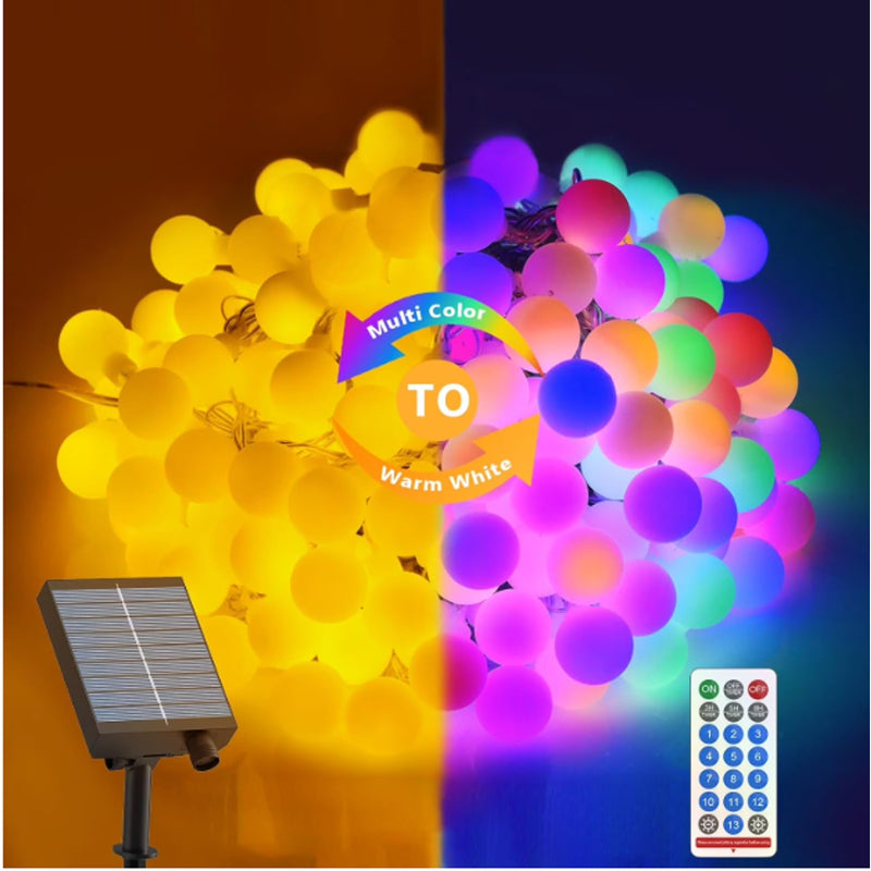 LumosGlow 55FT Solar Color-Changing String Lights 100LED, 1200mAh 8 Modes IP67