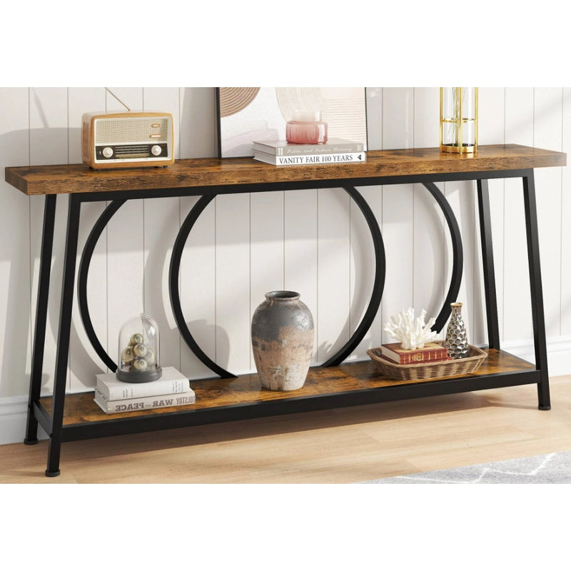 Tribesigns 2-Tier Rustic Console Table 70.9" Sofa Entryway Table Storage Shelves