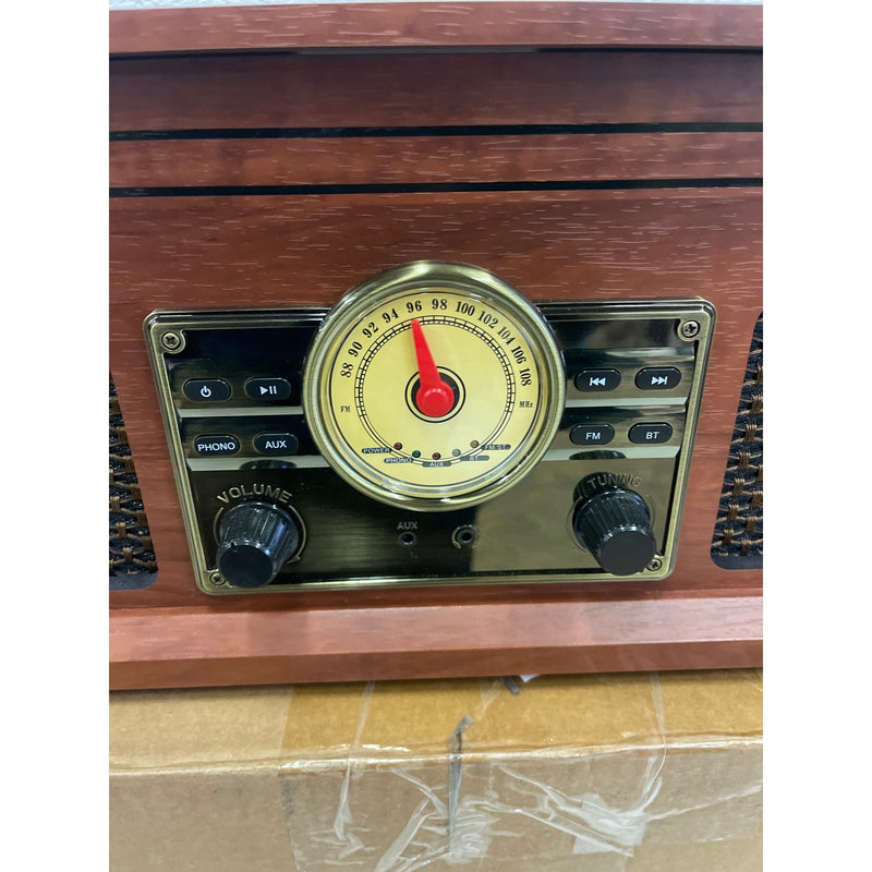 Victrola Lawrence 4-in-1 Bluetooth Record Player, Radio, Turntable, Wood Finish