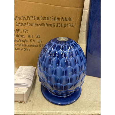 Glitzhome 35.75"H Artichoke Pedestal Ceramic Fountain, Oversized, Cobalt Blue