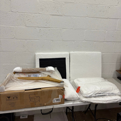 VINGLI Modern Accent Chair Brown Rubber Wood Frame & Lumbar Pillow - Fuzzy White