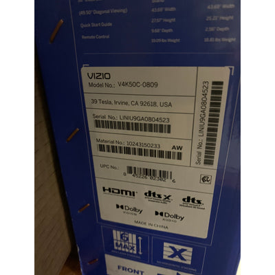 VIZIO 50" Television Class 4K LED HDR Smart TV - V4K50C-080, NO STAND