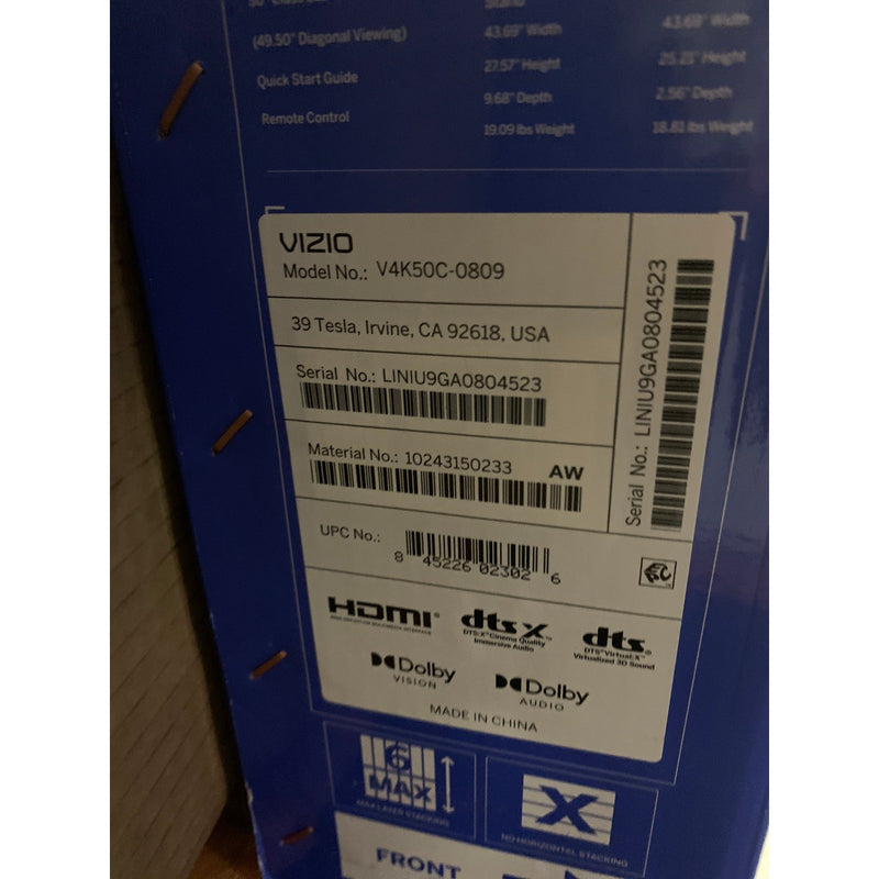 VIZIO 50" Television Class 4K LED HDR Smart TV - V4K50C-080, NO STAND