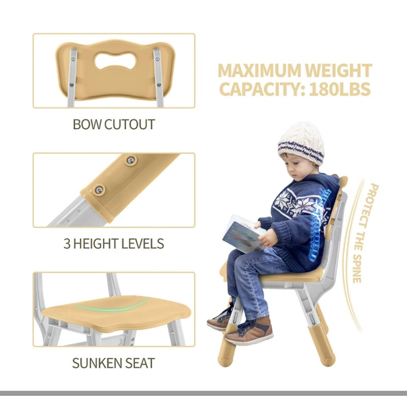 GymChoice Kids Table & Chairs Set Plastic Children 6 Seat Height Adjustable Tan