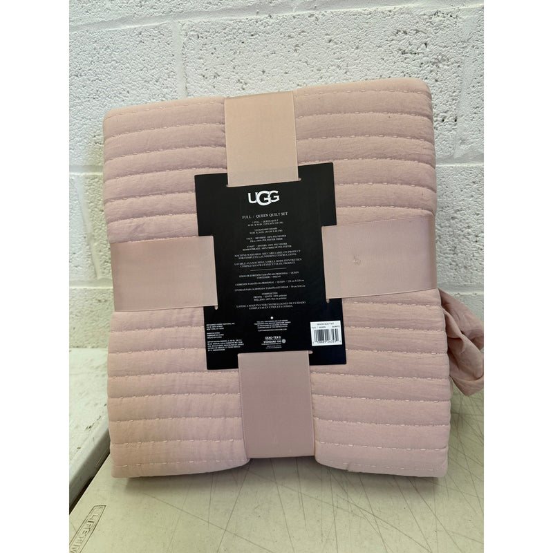 UGG Devon 3pc Quilt Set 1 Quilt & 2 Shams, Full/Queen, Cozy Reversible Pink READ