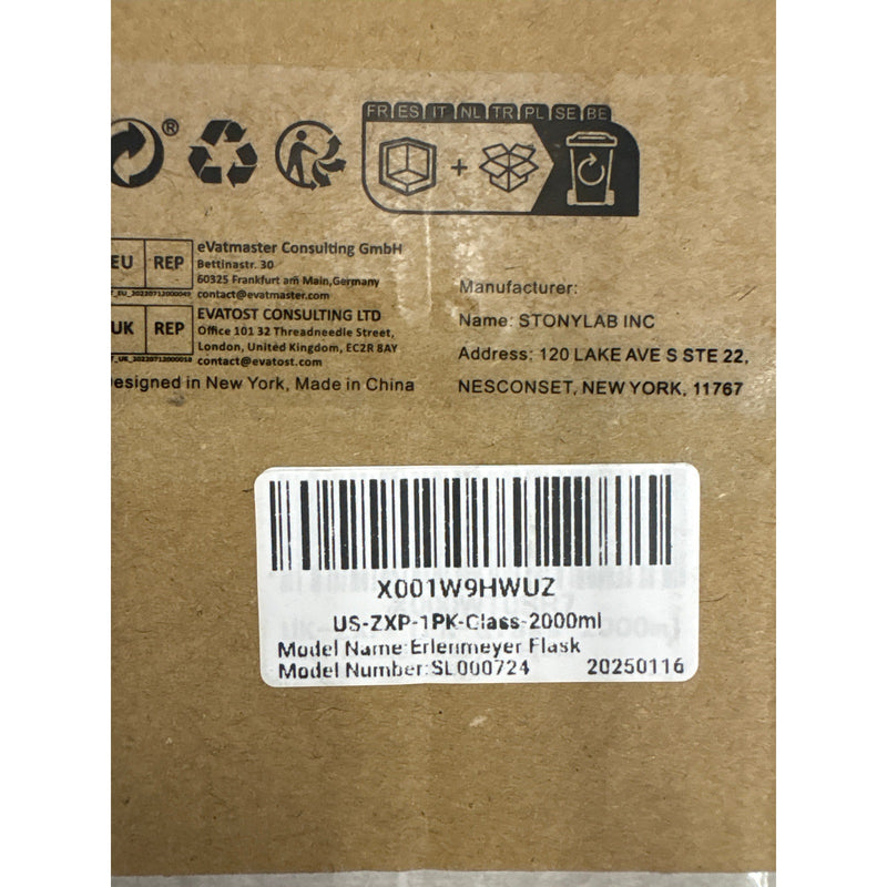 Stonylab Narrow Mouth Erlenmeyer Flask 2000 ml, Science Class Borosilicate Glass