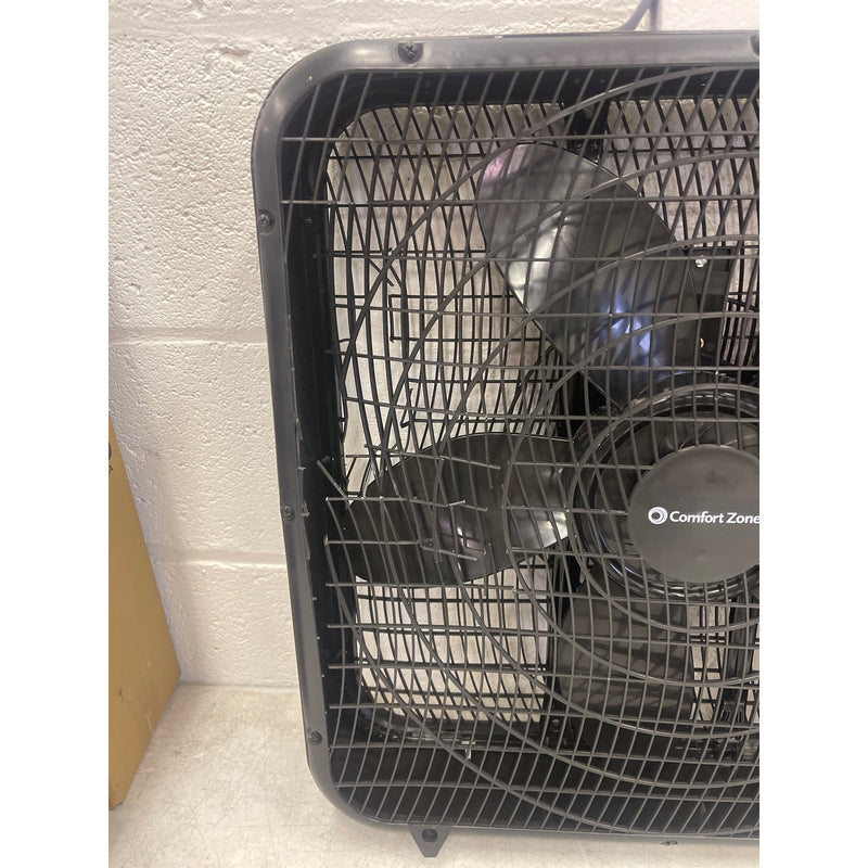 Comfort Zone Box Fan w Carry Handle, 20 inch, 3 Speed Air Circulation DAMAGED