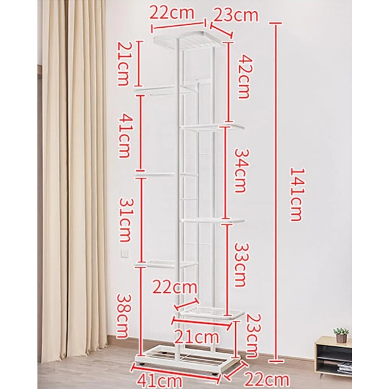 8-Tiers 9-Pot Metal Plant Stand, 55" Tall Plant Shelf Multiple Plants Metal White