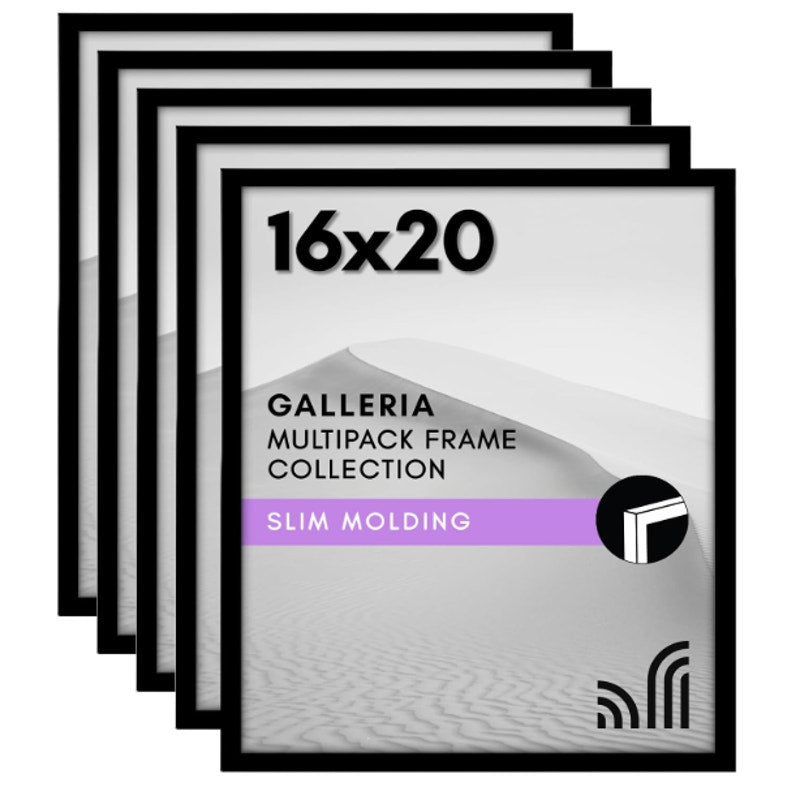 Set of 5 - Americanflat 16x20 Picture Frame with Polished Plexiglass, Black