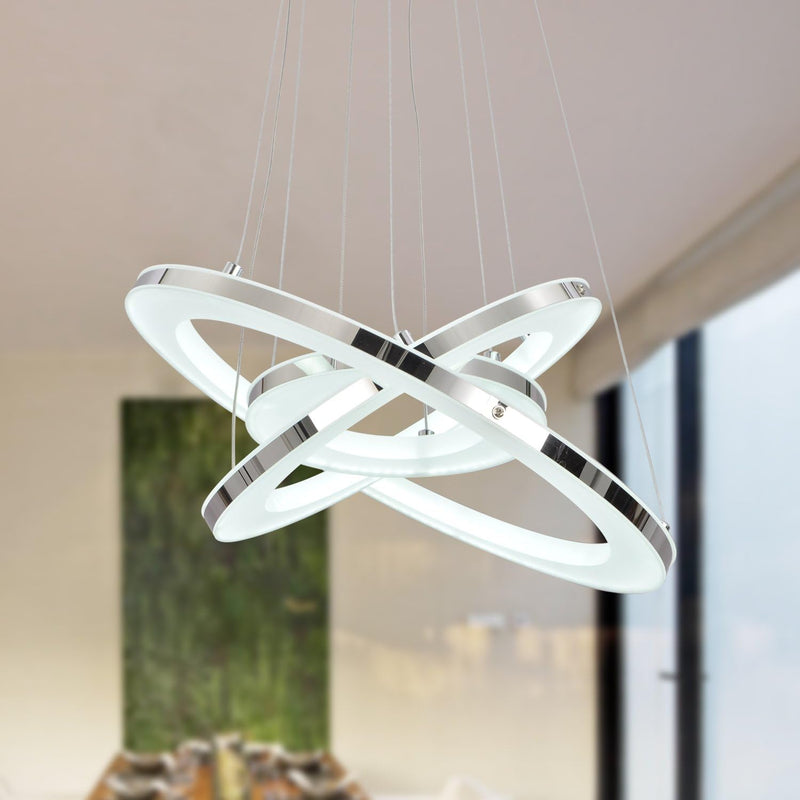 UNITARY Modern LED Acrylic Pendant Lighting With 3 Rings Max 33W Chrome Finish